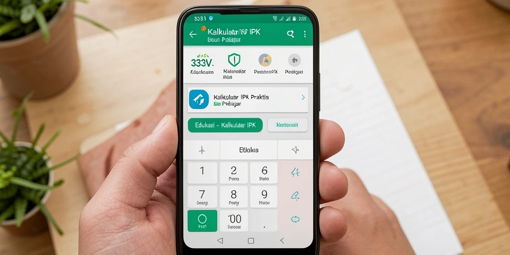 Tampilan antarmuka aplikasi Kalkulator IPK 333V yang sederhana dan informatif.