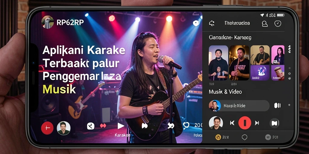 Antarmuka aplikasi RP62RP saat bernyanyi karaoke dengan teman.