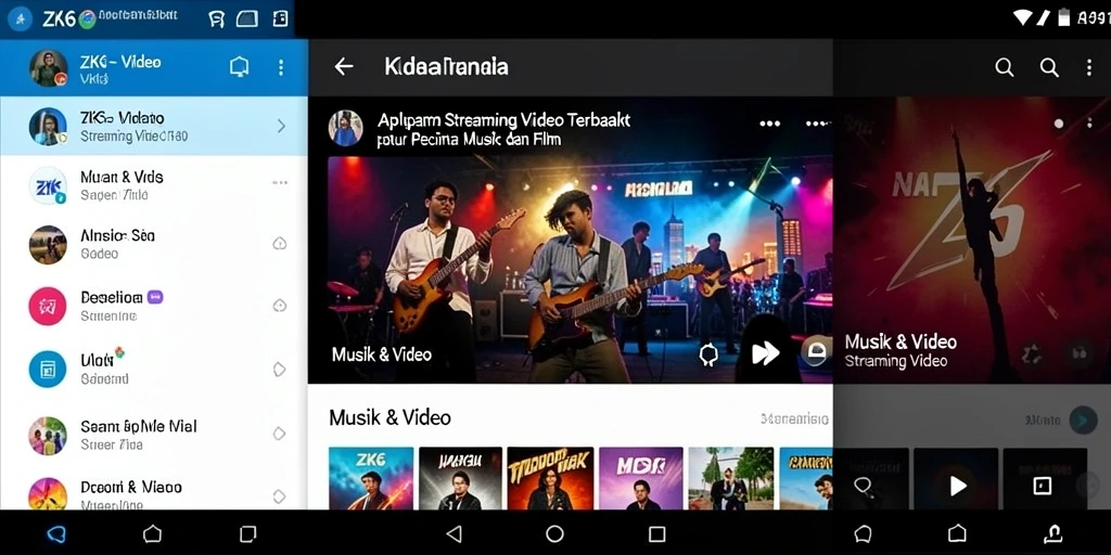 Antarmuka aplikasi ZK6 dengan berbagai pilihan streaming video.